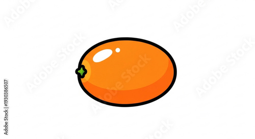 Vibrant orange fruit illustration with glossy texture and green stem on a clean white background perfect for healthy eating concepts