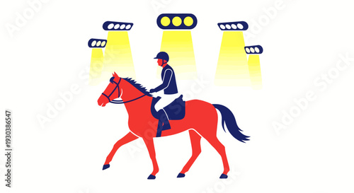 Professional dressage rider under stadium lights in night competition