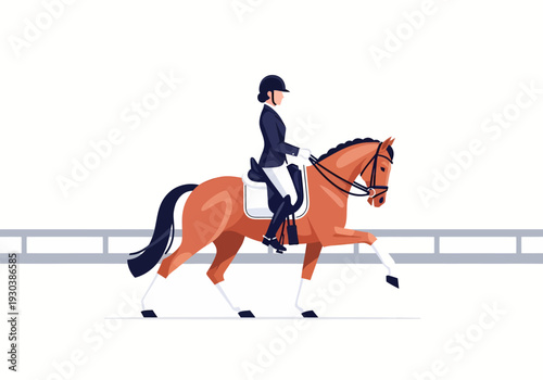 Dressage horse and rider performing elegant movement in arena