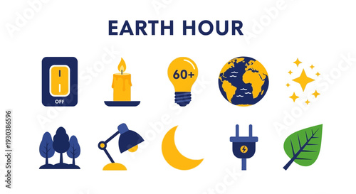 Earth Hour graphic with icons for turning off lights using candles and nature