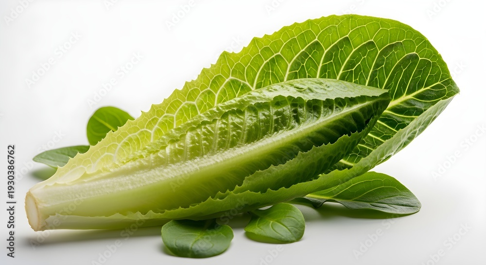 Fototapeta premium Fresh Romaine Lettuce on White Background a Healthy and Nutritious Choice