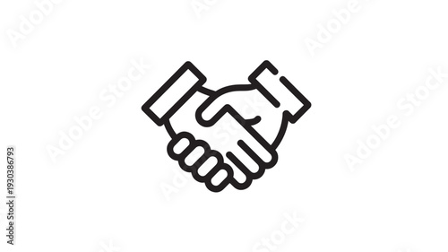 Handshake in simple minimalist style with black outline on white background for corporate branding