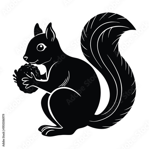 Black squirrel icon vector, illustration of squirrel holding acorn