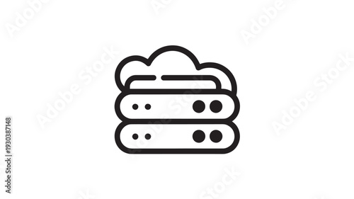 Cloud Server Icon in Simple Flat Design with Black Outline on White Background for Web Development