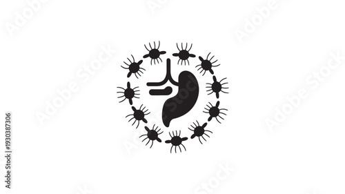 Stomach with Bacteria Silhouette Dark Illustration Simple Design Medical