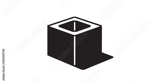 Black cardboard box with open lid in minimalist style on white background for packaging design