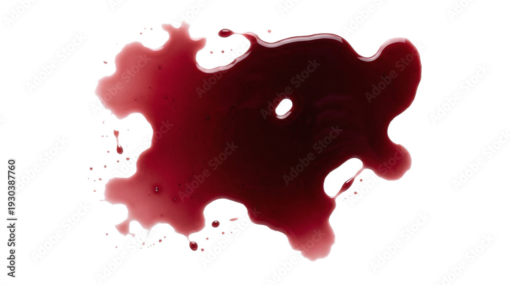 Fototapeta premium Glossy red blood or wine liquid splash stain on a transparent background