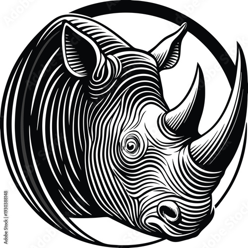Black and white rhino head vector illustration