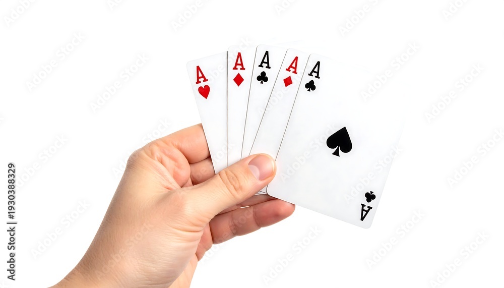 Obraz premium Hand Holding a Winning Poker Hand of Four Aces.