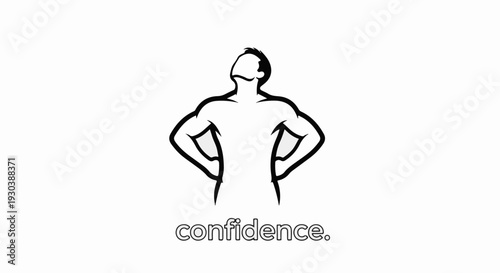 Stylized line drawing of a person with hands on hips, looking up