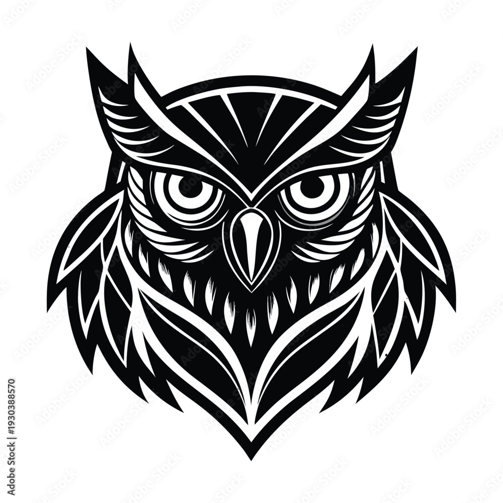 Fototapeta premium Black and white owl head vector illustration