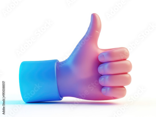 A 3d cartoon illustration of a human hand giving a positive thumbs up gesture as a success symbol of approval and a good okay sign isolated on white