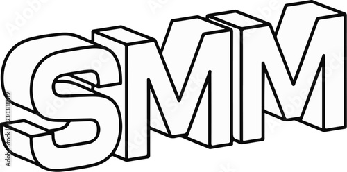 3D extruded sans-serif font letters spelling SMM on a white background
