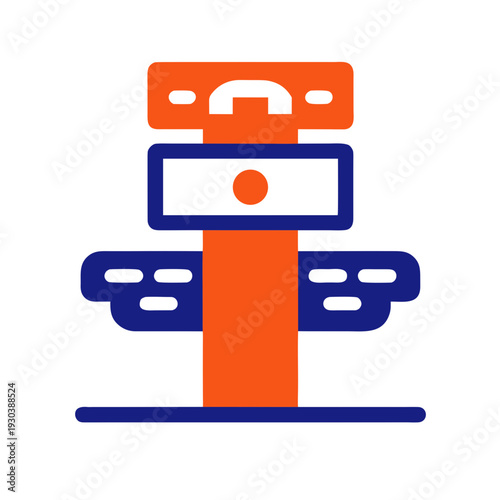A blue and orange icon of a totem pole with a bird on top