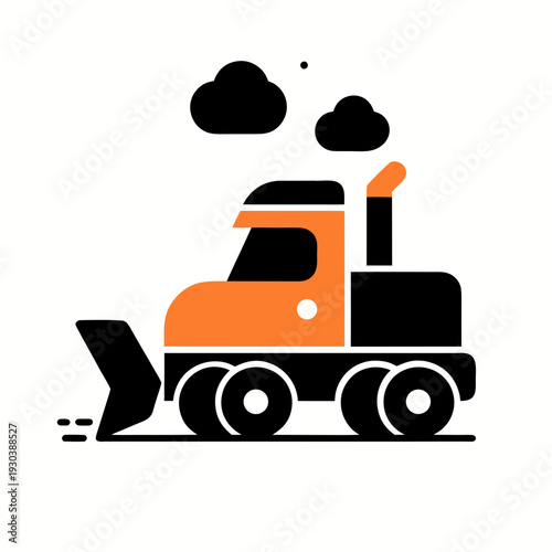A cartoon snowplow is clearing snow on a winter day