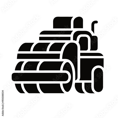 A black and white icon of a bulldozer