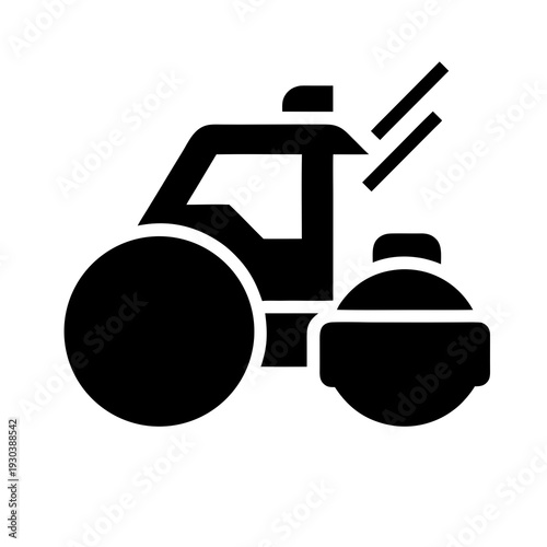 A black and white icon of a tractor spraying something