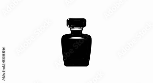 A black glass bottle with a stopper, against a white background
