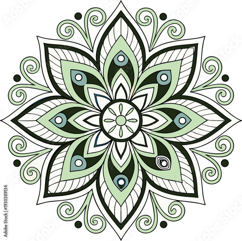 Vector green and black mandala design element