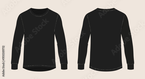 Black long sleeve shirt front and back view template.