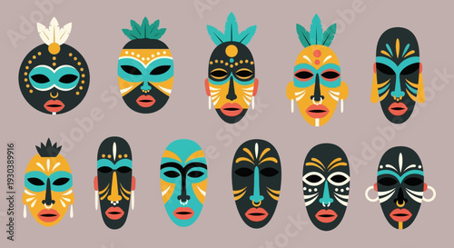 Vibrant Collection of Colorful Masks in Various Designs and Patterns.