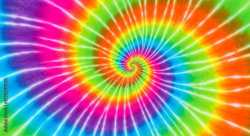 Vibrant psychedelic spiral pattern with rainbow colors and neon glow.
