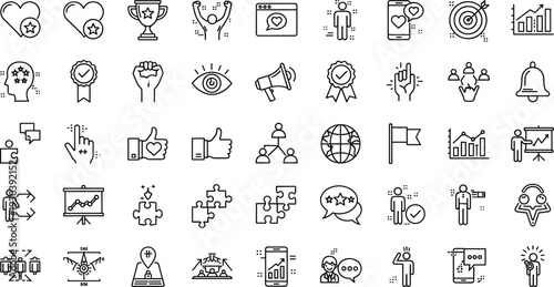 Business marketing and achievement outline icons set strategy success line vector collection