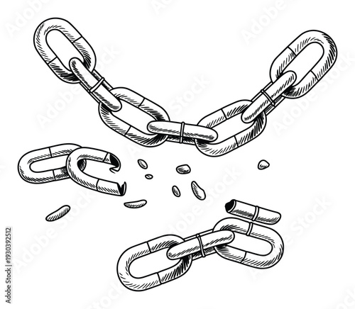 Broken Chain Links Symbolizing Freedom and Separation