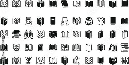 Open and closed book icons set library literature reading education vector collection