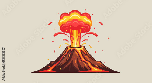 Volcano Eruption Illustration – Exploding Lava Mountain Natural Disaster Vector