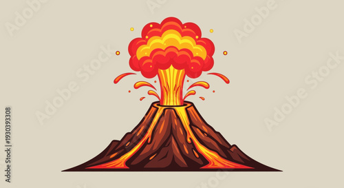 Volcano Eruption Illustration – Exploding Lava Mountain Natural Disaster Vector