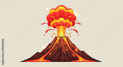Volcano Eruption Illustration – Exploding Lava Mountain Natural Disaster Vector