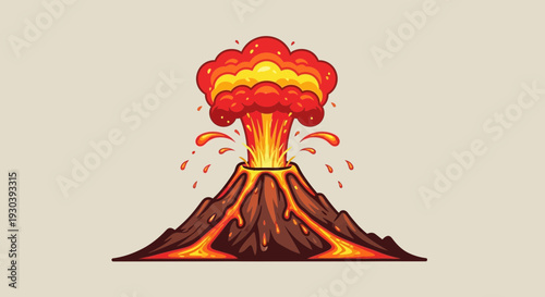 Volcano Eruption Illustration – Exploding Lava Mountain Natural Disaster Vector