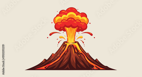 Volcano Eruption Illustration – Exploding Lava Mountain Natural Disaster Vector