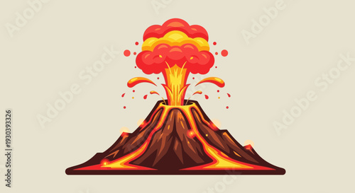 Volcano Eruption Illustration – Exploding Lava Mountain Natural Disaster Vector