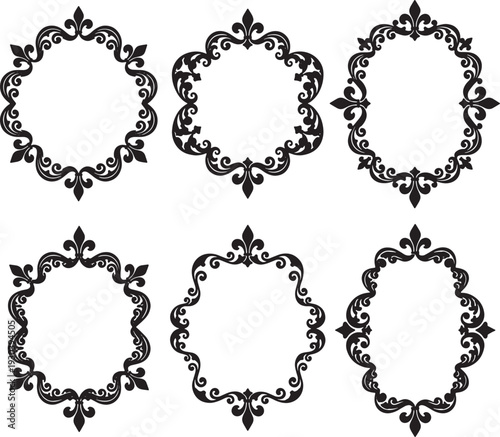 Ornate Oval Frames with Fleur-de-lis Vector Collection - 6 Elegant Baroque Style Decorative Borders