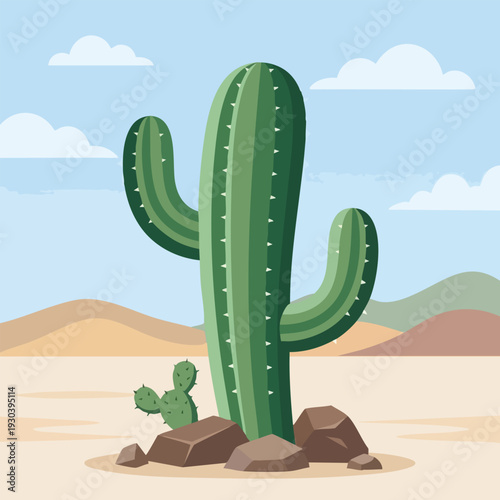 Green Saguaro Cactus Illustration
