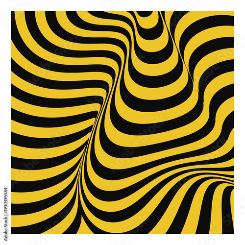 Swirling Yellow and Black Abstract Optical Illusion Pattern