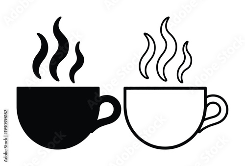 Two steaming cups of coffee, one solid black, one outlined in black