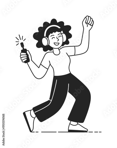 Happy Girl Dancing with Microphone Vector Illustration