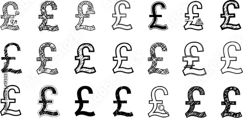 Collection of Hand-Drawn Pound Sterling Symbols in Various Styles
