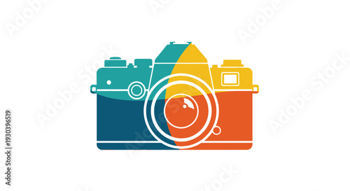 Colorful Camera Illustration with Lens Focus.