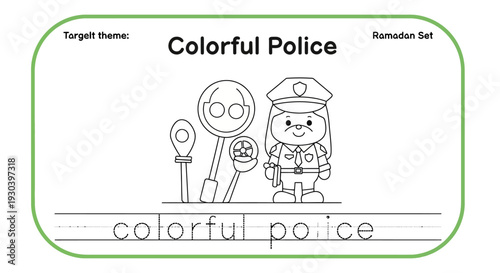 Cute Police Officer Coloring Page for Kids - Learn to Write Colorful Police