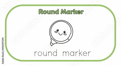 Cute Round Marker Character with Happy Face, Kawaii Style, Vector Illustration