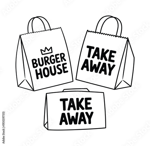 Three Takeaway Bags: Burger House and Two Generic Takeaway Bags