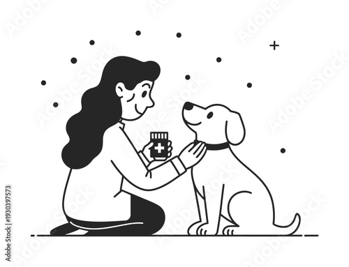 Veterinarian Giving Medicine to Dog Vector Illustration