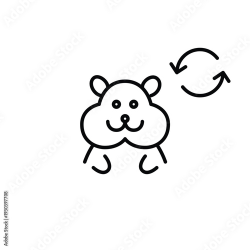 Hamster and renew arrows. Pet products update, adoption. Pixel perfect, editable stroke vector icon