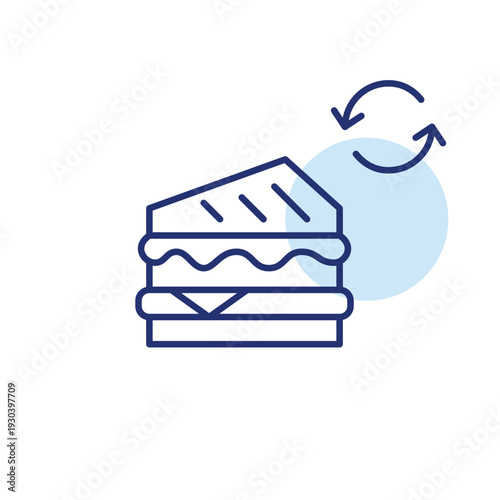 Sandwich and renew symbol. Fresh food and recycling, fast food menu update. Pixel perfect, editable stroke vector icon
