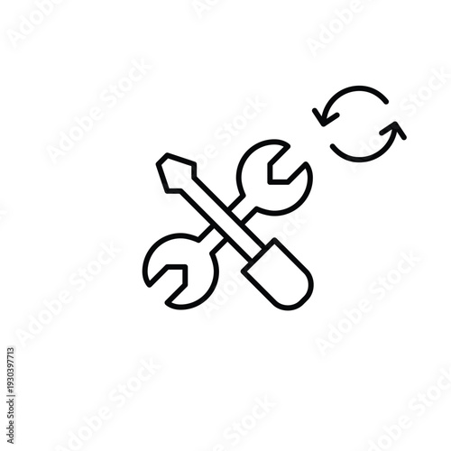 Wrench, screwdriver and renew arrows. Maintenance update, tools repair refresh. Pixel perfect, editable stroke vector icon