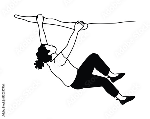 Woman on Swing Simple Line Art Vector Illustration